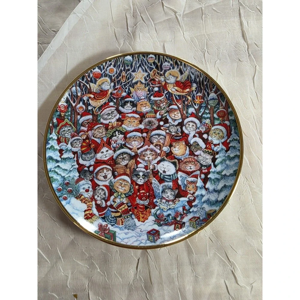 Cat Plate Santa Claws Collectors Plate Franklin Mint Limited Edition Christmas